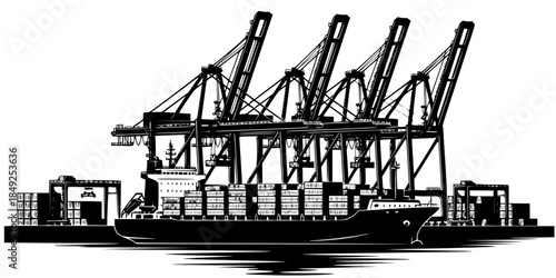 Automated Port Container Ship Logistics Silhouette
