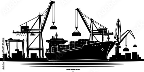 Automated Port Container Ship Logistics Silhouette