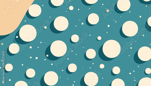 A teal background with beige circles of varying sizes and cast shadows in a repeating pattern, organic feel