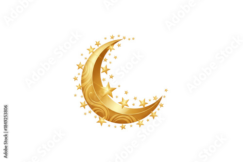 Crescent moon and stars gold transparent graphic element