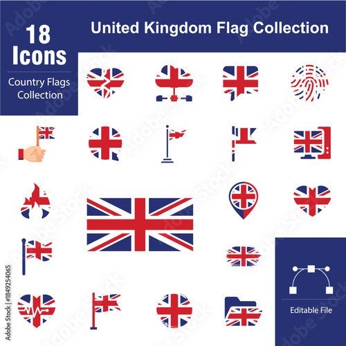 Creative UK Flag Icons – 18 United Kingdom British-Themed Editable Vectors