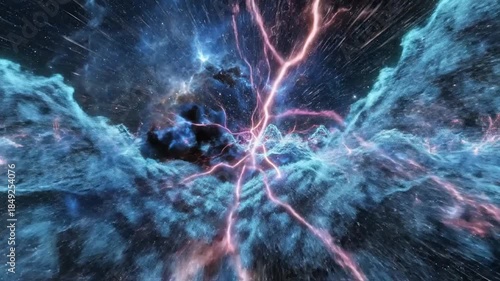 Abstract illustration of a cosmic event with dynamic energy fields and celestial bodies ideal for artistic and design projects