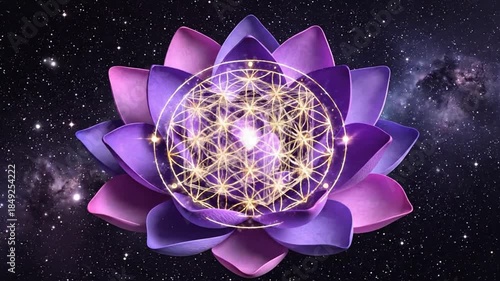 Abstract illustration of a lotus flower with geometric shape and space background