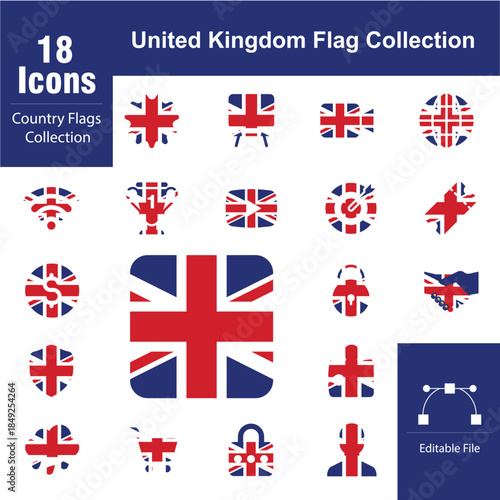 Stylized UK Flag Icons – 18 Unique United Kingdom British Vector Designs