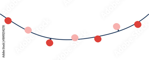 Christmas lights, glowing lamps, garland isolated on transparent. Hand drawn line art vector illustration. Traditional holiday, Xmas, New Year, seasonal design element, clip art