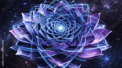Abstract illustration of a luminous flower detailed petals with a cosmic background artistic imagery