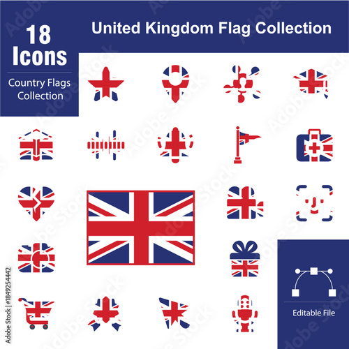 United Kingdom Flag Icon Pack – 18 Editable Patriotic Vector Symbols