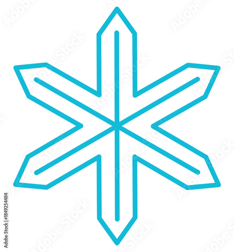 Single snowflake isolated on transparent background. Line drawing. Hand drawn vector illustration, editable stroke. Seasonal winter design element, clip art. Falling snow, frozen water, ice crystal