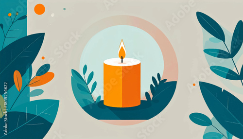 Candlelight with teal leaves
