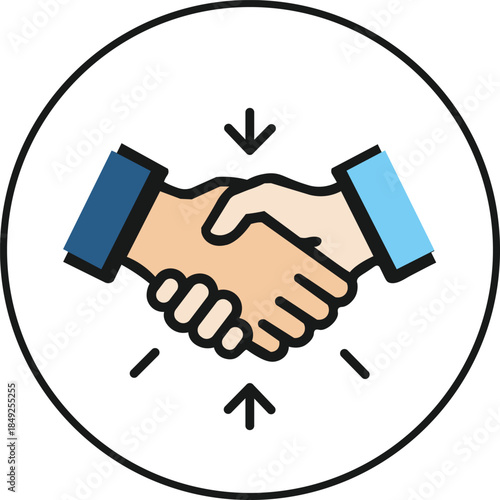 Business Partnership Handshake Icon with Arrows, Flat Vector Symbol of Agreement