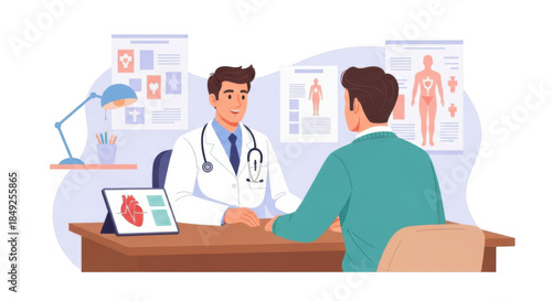 Doctor and patient consultation in a medical office isolated on transparent background