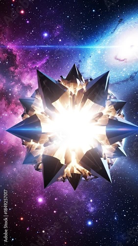 Cosmic planet with glowing energy and starburst effect in a nebula space background