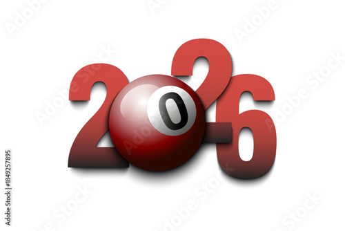 New Year numbers 2026 and billiard ball on an isolated background. Creative design pattern for greeting card, banner, poster, flyer, party invitation, calendar. Vector illustration