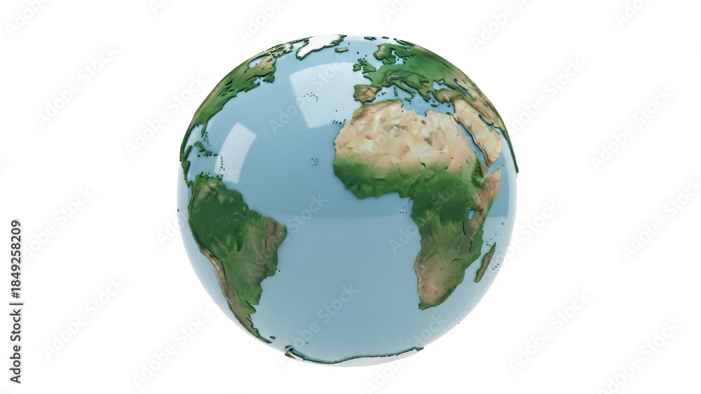 Fototapeta premium Earth globe PNG isolated on transparent background, realistic 3D rendering of world continents and oceans for geography and education