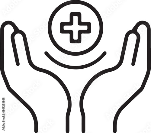 Hand Holding Medical Cross Icon - Healthcare Service & Support Concept
