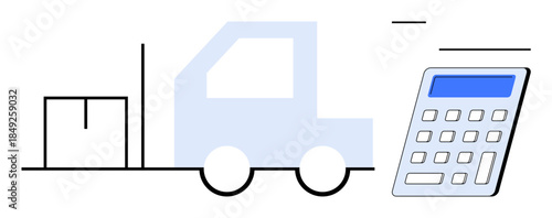 Logistics, shipping, delivery services, cost analysis, freight calculation, financial planning. Minimal truck, package and calculator image. Logistics and shipping cost analysis concept