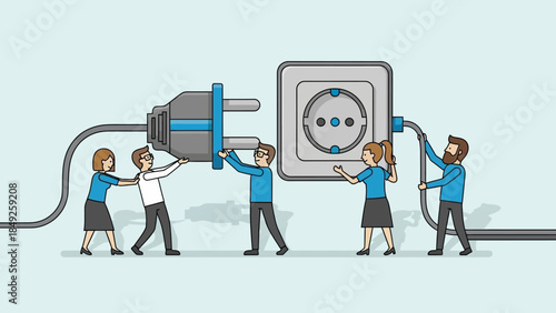 Cartoon vector illustration of a businessman using a laptop and tablet computer for modern business and technology concepts