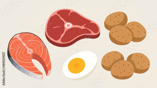 Vector illustration set of fresh vegetables and healthy food isolated on white background