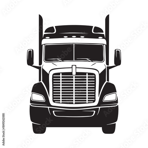 Vector illustration of a vintage black delivery truck isolated on white background featuring a classic red bumper with shiny chrome headlights and antique retro styling for cargo transport