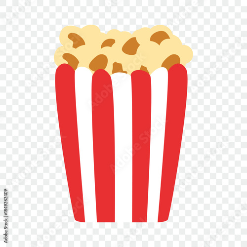 Popcorn bucket illustration, classic cinema snack for movie theater isolated on transparent background