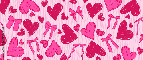 Hand Drawn Heart with Ribbon, Love Concept