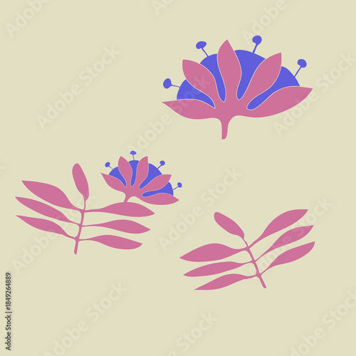Stylized colored branch, flower. Hand drawn.