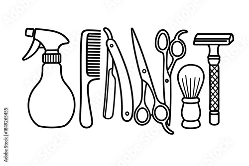 Barber Tools Line Icons Set