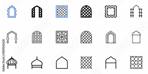 Architectural Icons Set, Various Arches, Domes, and Windows in Simple Line Styles for Design and Decoration