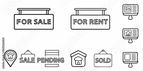 Real Estate Icons, Signs and Symbols for Property Sale, Rent, and Status