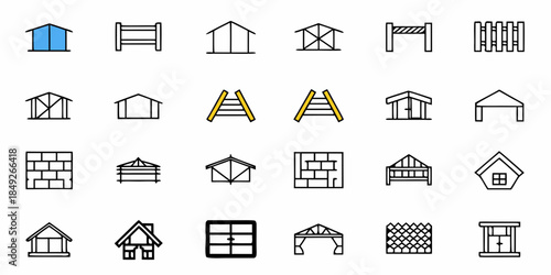 Various Architectural Icons and Symbols for Building, Construction, and Design