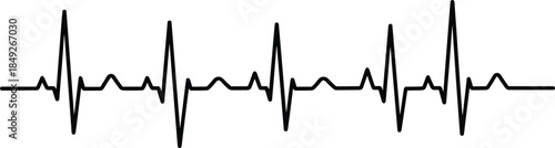 ECG waveform, heart rhythm, medical illustration, black and white graphic, cardiac signal, electrocardiogram trace, health monitor, heartbeat, anatomy, diagnostic