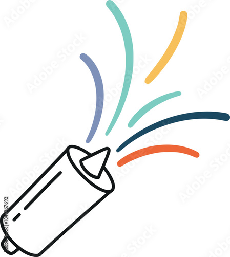 Festive party popper outline icon bursting with colorful confetti or streamers symbolizing celebration joy and happy events