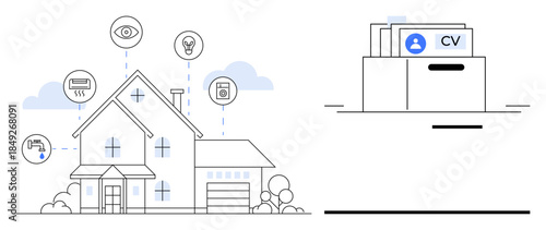 Smart home concept. Smart technology integrates security systems, energy management, and appliances. Smart solutions enhance reliability, security, and convenience in homes. For IoT, home tech