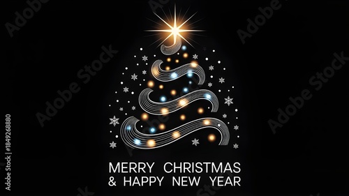 Merry Christmas And Happy New Year Celebration With A Modern Sleek Christmas Tree Design