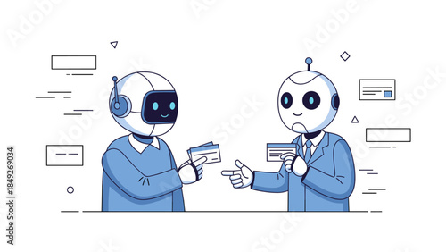 Friendly robot interaction: humanoid robots exchanging cards in a futuristic setting