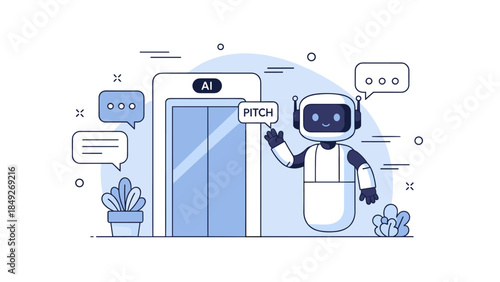 Ai robot giving creative pitch in modern office environment