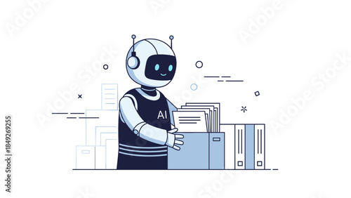 Robot organizing documents in office setting