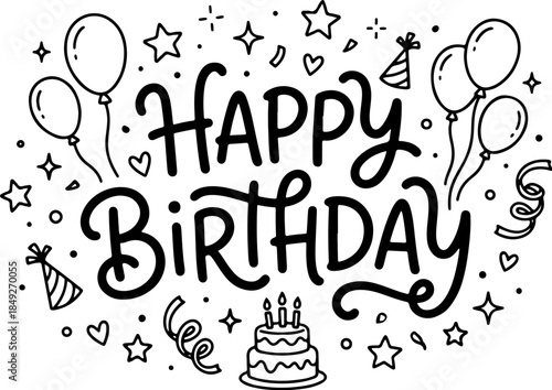 Colorful vector illustration of a happy birthday celebration greeting card with text confetti and holiday decoration symbol for a fun party