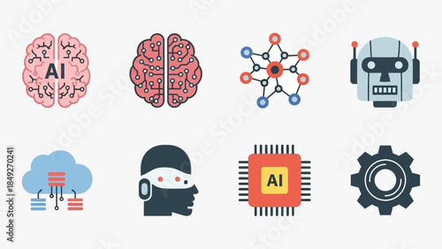 Flat Color Artificial Intelligence and Machine Learning Icon Set