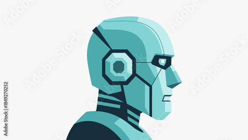Flat Color Artificial Intelligence Robot Head Profile Illustration