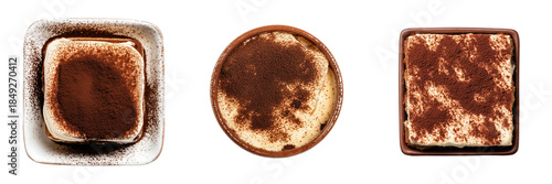 Top View of Delicious Tiramisu Dessert Plates Ready for Indulgence and Celebration Isolated on Transparent Background