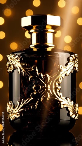 Elegant perfume bottle with gold embellishments luxurious design and stylish details with blurred background