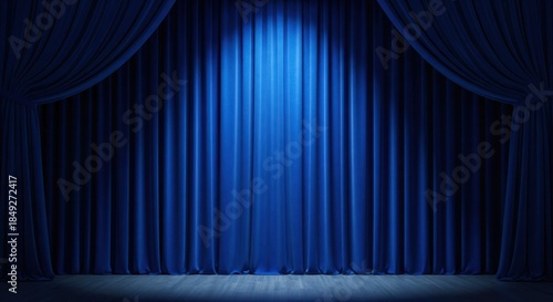 Wallpaper Mural Luxurious blue theater curtain drapes elegantly. Folds of fabric create rich texture. Dramatic stage lighting enhances depth, richness of blue color Torontodigital.ca