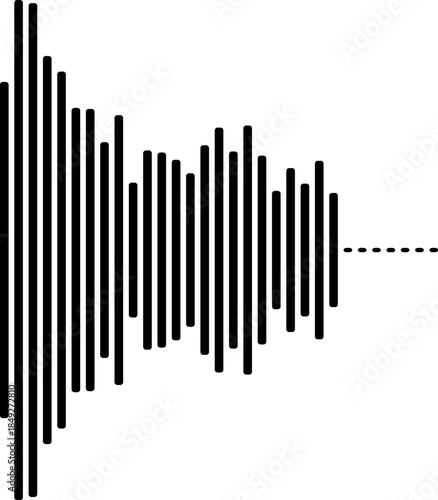 Audio waveform visualization of sound signal or music beat representation with dotted line extension