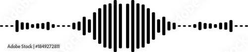 Black and white sound wave visualization, audio signal graphic, equalizer bars, abstract representation of voice or music volume