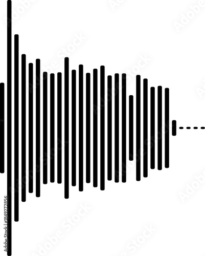Audio waveform visualization of a sound burst or signal, represented by vertical black bars of varying heights on a, suggesting sound frequency or amplitude