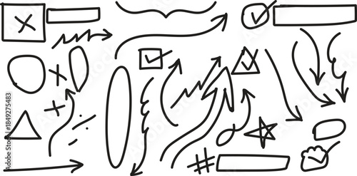 Hand drawn doodle shapes for graffiti street art poster design. Hand drawn thick heart and star symbols