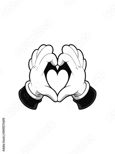 Retro 30s Cartoon Gloved Hands Forming Heart Shape Symbol Vector
