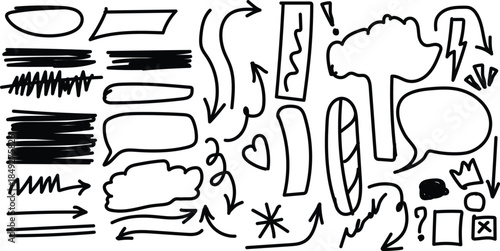 Hand drawn doodle shapes for graffiti street art poster design. Hand drawn thick heart and star symbols