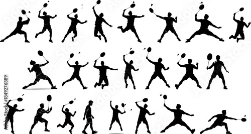 Dynamic Silhouette Badminton Player Action Movement Sport Athlete Illustration